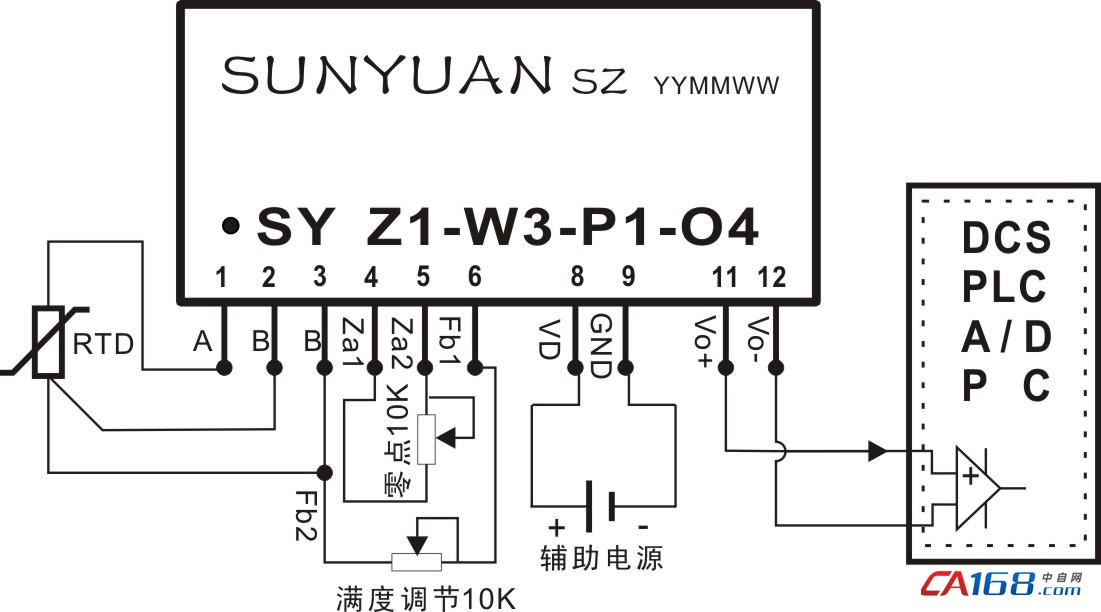  用模塊SY Z1-W3-P1-O4和SY-U1-P1-O5實現(xiàn)一路Pt100信號輸入（溫度范圍0-150℃）-深圳鼎紀PCB