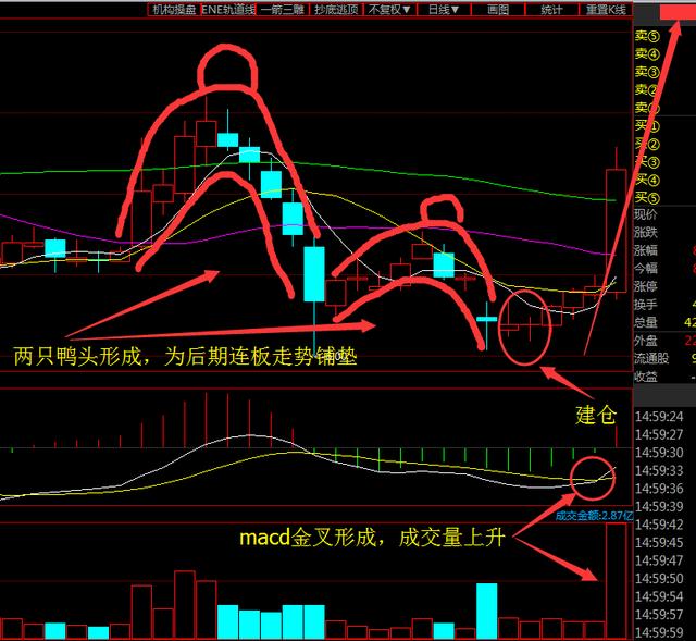  下面是和大家分享的一只強勢股： 這只票前期兩只鴨頭形成-深圳鼎紀PCB