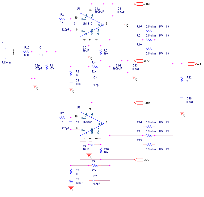  i.e. 47k. The 680 ohm and 470pF resistor capacitor filter network is used to filter out the high frequency noise at the RCA input. The 220pF C4 and C8 capacitors are used to shot out the high frequency noise at the LM3886 input pins. I used high quality audio grade capacitors at several locations: 1uF Auricap at the input for DC blocking-深圳鼎紀(jì)PCB