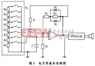 八音階微型電子琴的原理電路圖